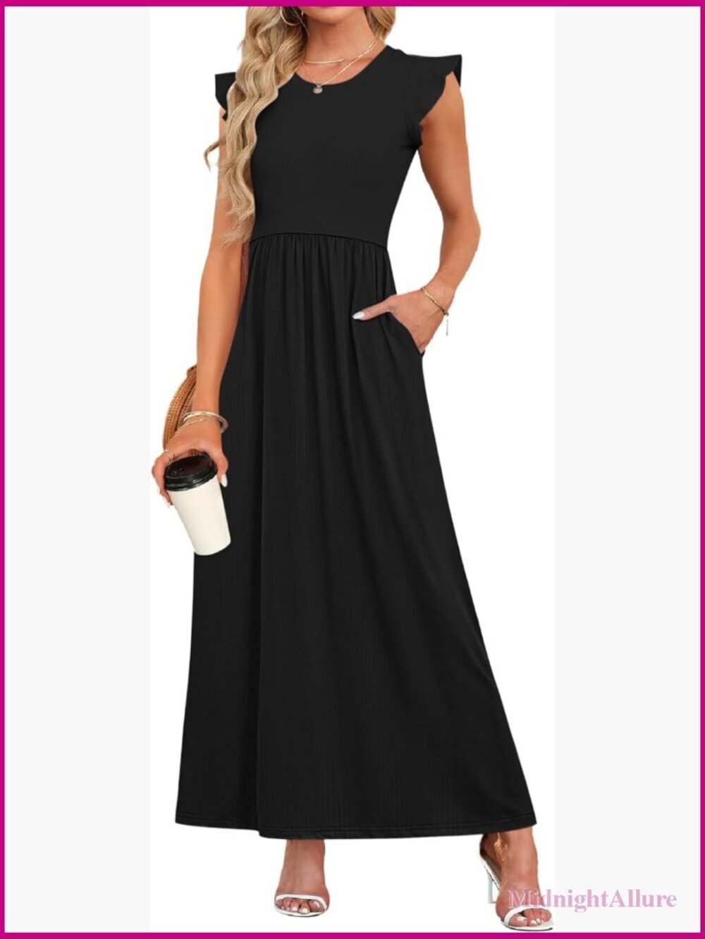 Ruffle Sleeve Maxi Dress with Pockets Loose Fit